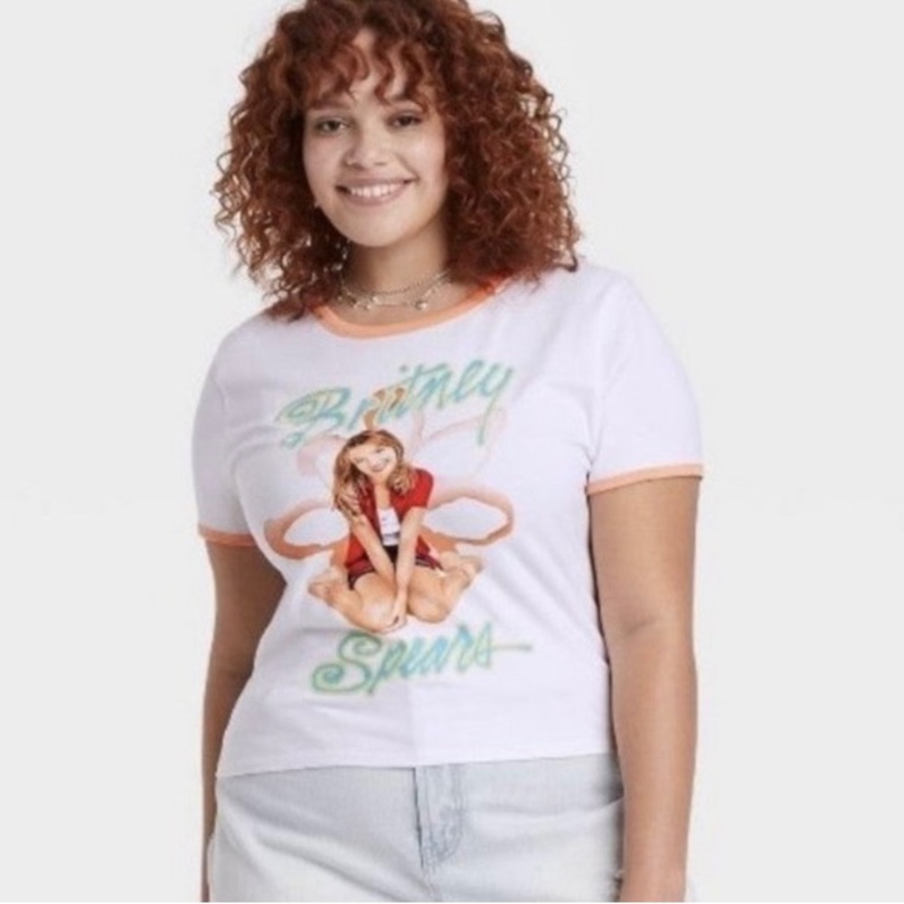 NWOT Britney Spears Cropped Tee Baby One More Time T-shirt XL Babydoll Ringer